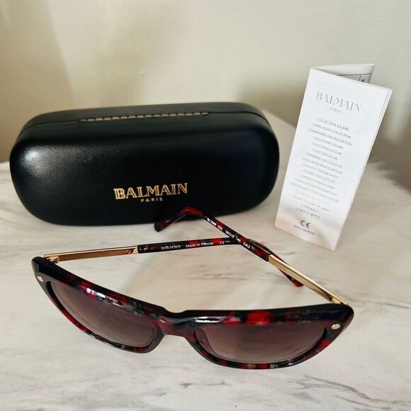 BALMAIN 56mm Modified Cat Eye Sunglasses, Polarized, Designer, Red Tortoise, NWT - Picture 5 of 17